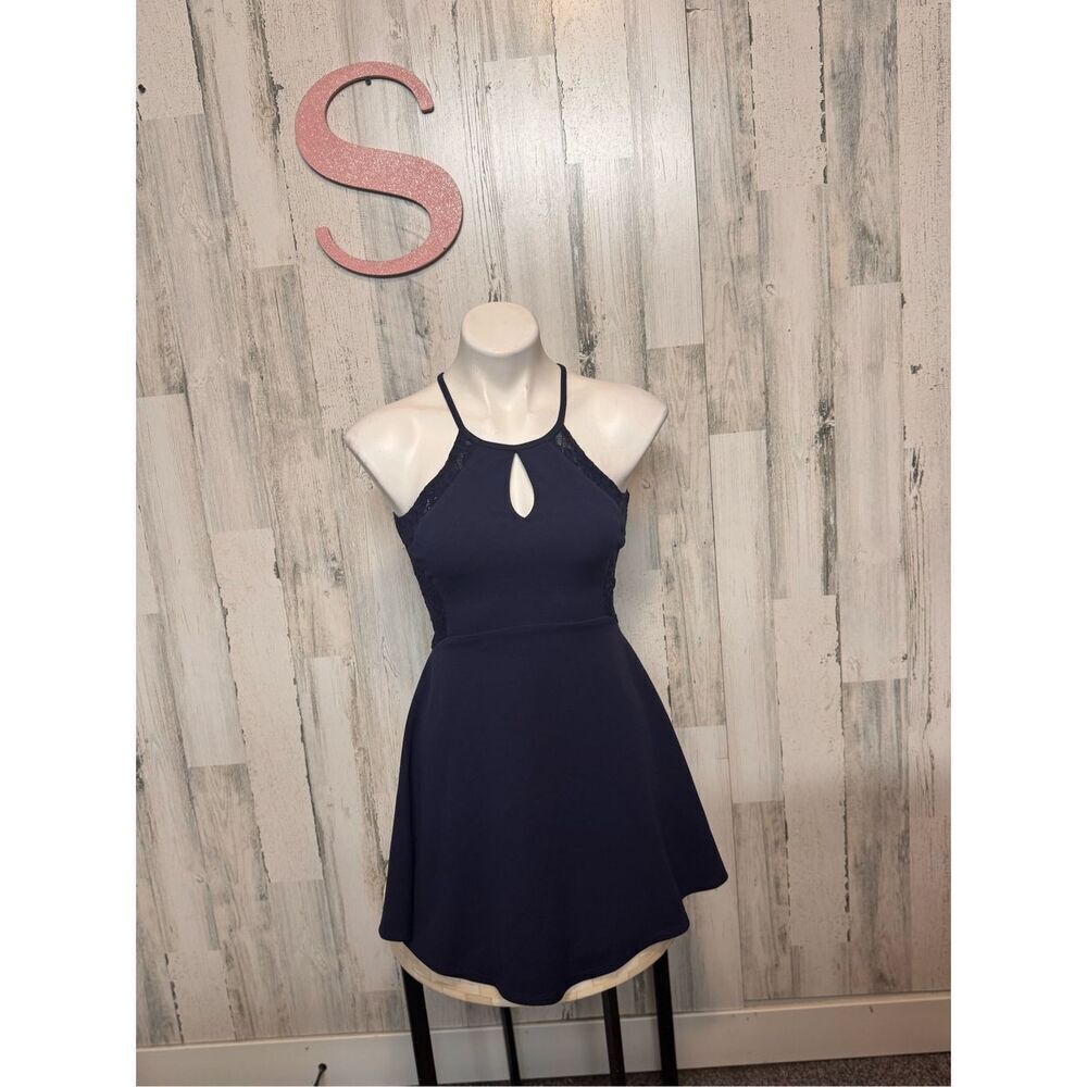 Speechless Navy Halter Lace Skater Dress Size 3